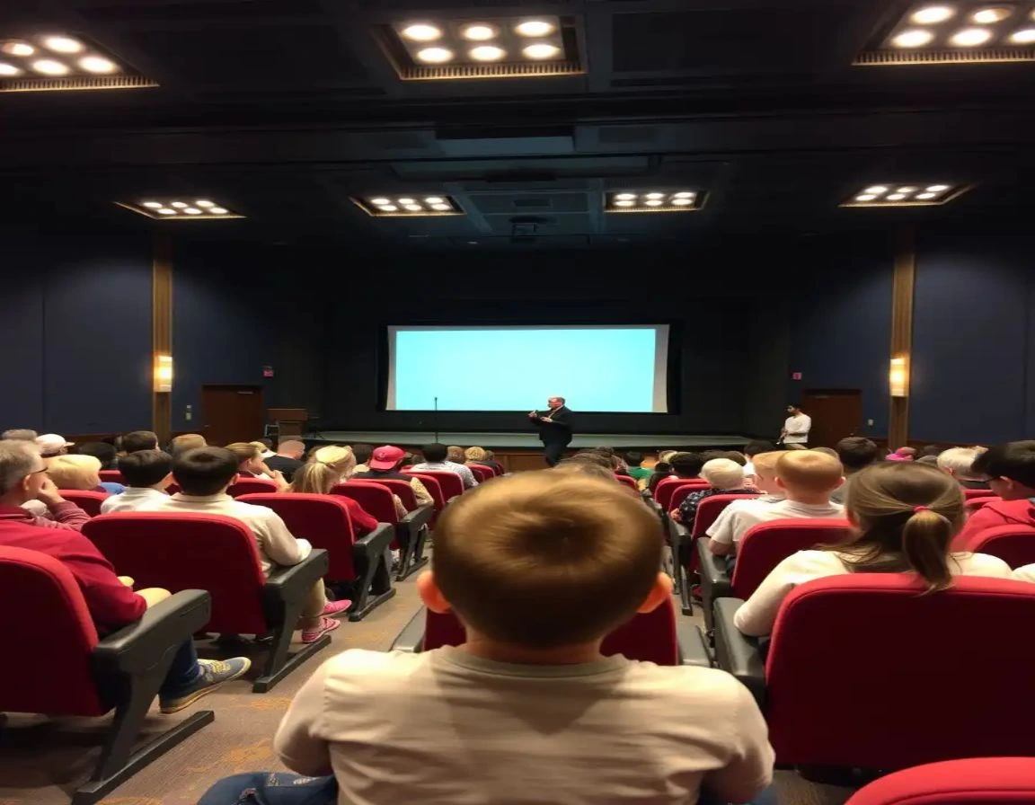 Public speaking topics for students with a group of students sitting attentively in an auditorium during a speech session